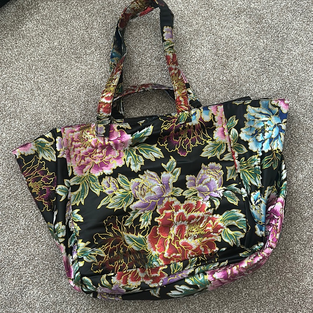 Anthropologie Floral Metallic Overnight Bag
